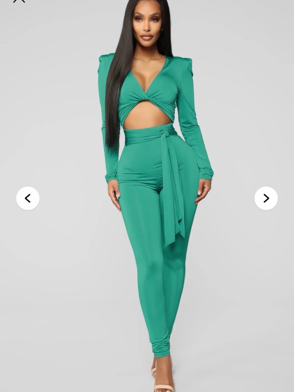Fashion Nova Teal Twist Front Jumpsuit